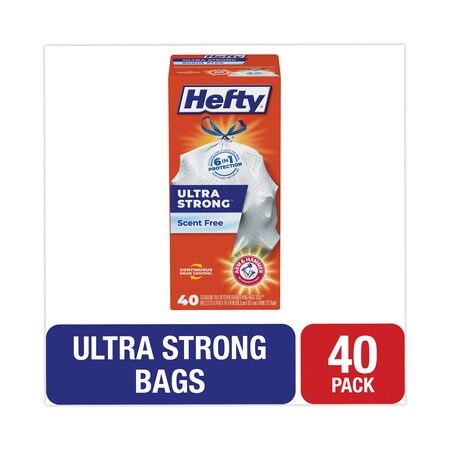 Hefty 13 gal Trash Bags, 40 in x 24.88 in, Extra Extra Heavy-Duty, .9 Mil, White, 40 PK E88338